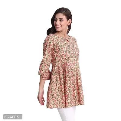 githaan Women's Cotton Casual Floral Printed Top (Peach)-thumb3
