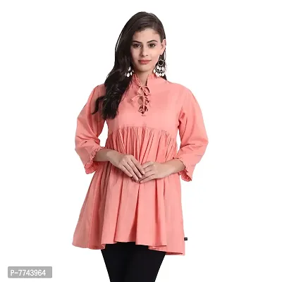 githaan Women's Cotton Casual Solid/Plain Top (Coral)