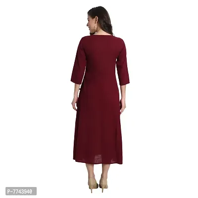 githaan Cotton Casual Solid Dress for Women and Girls in 48 Inch Length (Maroon)-thumb2