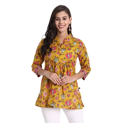 githaan Women's Casual Yoke and Thread Work Detailing on Top (Mustard)