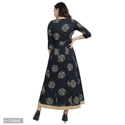 githaan Women's Cotton Casual Navy Blue Printed Dress-thumb2