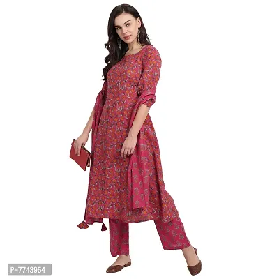 githaan Women's Casual Pink Printed Kurta Palazzo and Dupatta Set (Pink)-thumb4