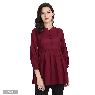 githaan Cotton Casual Maroon Solid Top for Women and Girls (Maroon)-thumb0