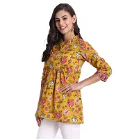 githaan Women's Cotton Casual Printed Yoke and Thread Work Detailing on Top (Mustard)-thumb2