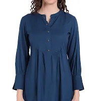 githaan Rayon Casual Tea Blue Solid Top for Girls and Women (Hip Length)-thumb4