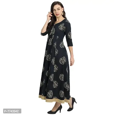 githaan Women's Cotton Casual Navy Blue Printed Dress-thumb4