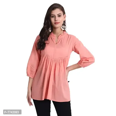 githaan Women Casual Cotton Solid/Plain Top (Coral)-thumb0