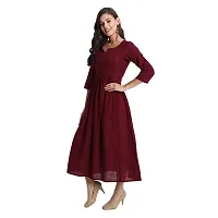 githaan Cotton Casual Solid Dress for Women and Girls in 48 Inch Length (Maroon)-thumb3