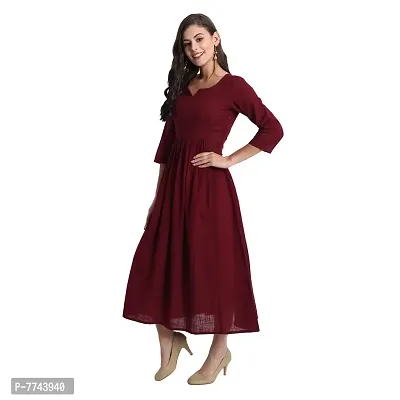 githaan Cotton Casual Solid Dress for Women and Girls in 48 Inch Length (Maroon)-thumb4