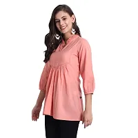 githaan Women Casual Cotton Solid/Plain Top (Coral)-thumb3