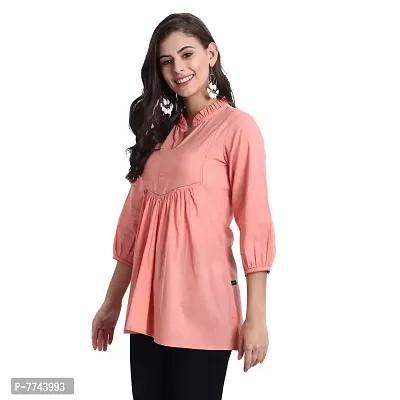 githaan Women Casual Cotton Solid/Plain Top (Coral)-thumb4