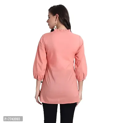 githaan Women Casual Cotton Solid/Plain Top (Coral)-thumb2