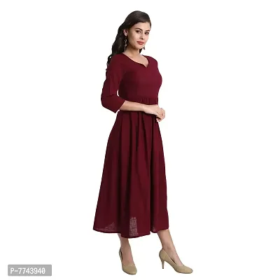 githaan Cotton Casual Solid Dress for Women and Girls in 48 Inch Length (Maroon)-thumb3