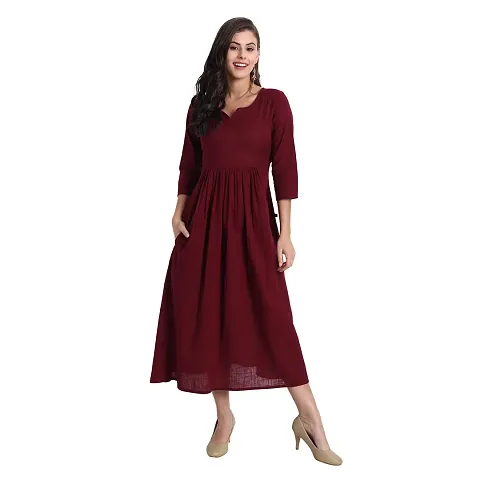 githaan Casual Solid Dress for Women and Girls in 48 Inch Length (Maroon)