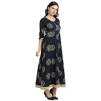 githaan Women's Cotton Casual Navy Blue Printed Dress-thumb2