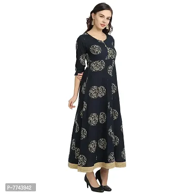 githaan Women's Cotton Casual Navy Blue Printed Dress-thumb3