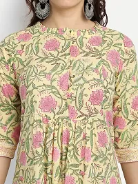 githaan Women 's Yellow Casual Cotton Printed Dress (Yellow, Pink)-thumb4