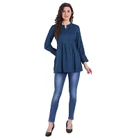 githaan Rayon Casual Tea Blue Solid Top for Girls and Women (Hip Length)-thumb2