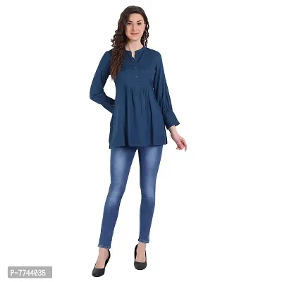 githaan Rayon Casual Tea Blue Solid Top for Girls and Women (Hip Length)-thumb3
