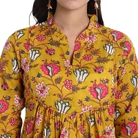 githaan Women's Cotton Casual Printed Yoke and Thread Work Detailing on Top (Mustard)-thumb4