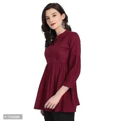 githaan Cotton Casual Maroon Solid Top for Women and Girls (Maroon)-thumb4