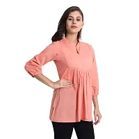 githaan Women Casual Cotton Solid/Plain Top (Coral)-thumb2