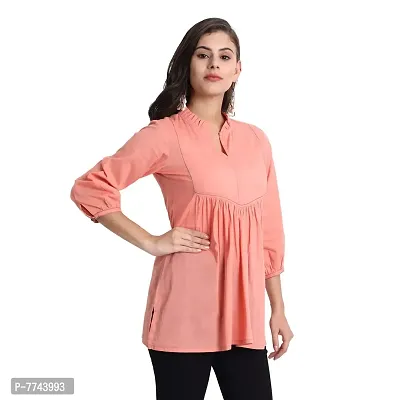 githaan Women Casual Cotton Solid/Plain Top (Coral)-thumb3