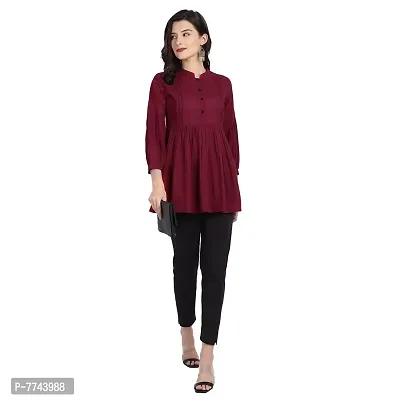 githaan Cotton Casual Maroon Solid Top for Women and Girls (Maroon)-thumb3
