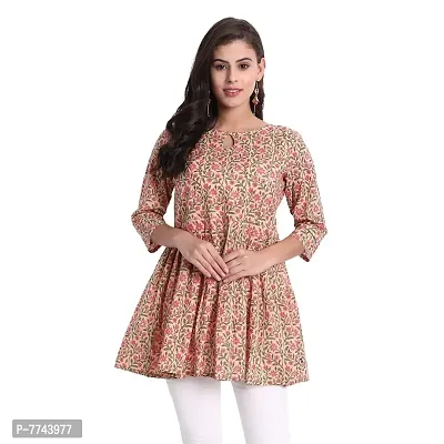 githaan Women's Cotton Casual Floral Printed Top (Peach)