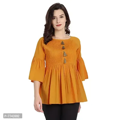 githaan Women's Casual Cotton Mustard Solid Top (Mustard)