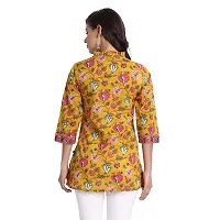 githaan Women's Cotton Casual Printed Yoke and Thread Work Detailing on Top (Mustard)-thumb1