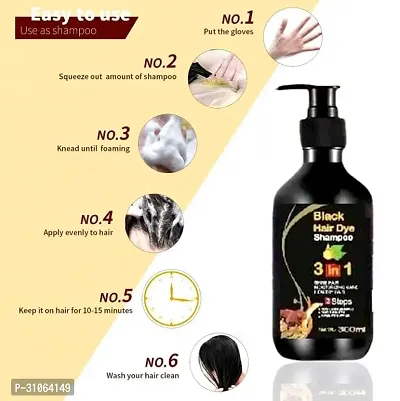 Organic Shampoo Herbal 3 in 1 Hair Dye Hair Color-Protecting Shampoo 300ml (Black)-thumb2