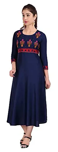 Stylish Rayon Navy Blue Embroidered Knee Length Anarkali Kurta For Women-thumb4