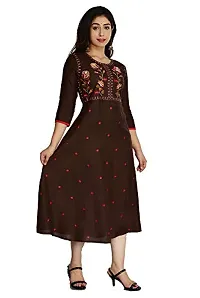 Stylish Rayon Brown Embroidered Knee Length Anarkali Kurta For Women-thumb2