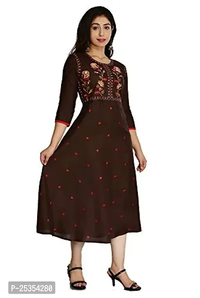 Stylish Rayon Brown Embroidered Knee Length Anarkali Kurta For Women-thumb3