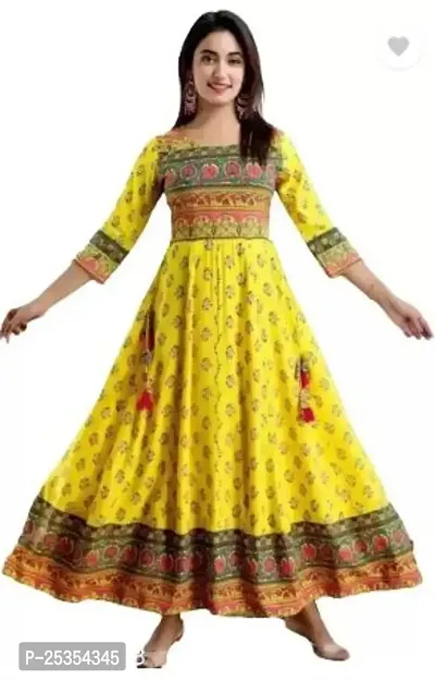Stylish Rayon Yellow Embroidered Ankle Length Anarkali Kurta For Women-thumb0