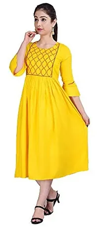 Stylish Rayon Yellow Embroidered Knee Length Anarkali Kurta For Women-thumb3