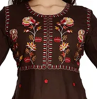 Stylish Rayon Brown Embroidered Knee Length Anarkali Kurta For Women-thumb4