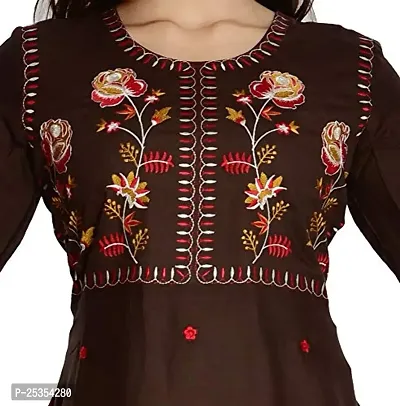 Stylish Rayon Brown Embroidered Knee Length Anarkali Kurta For Women-thumb5