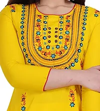 Stylish Rayon Yellow Embroidered Knee Length Anarkali Kurta For Women-thumb4