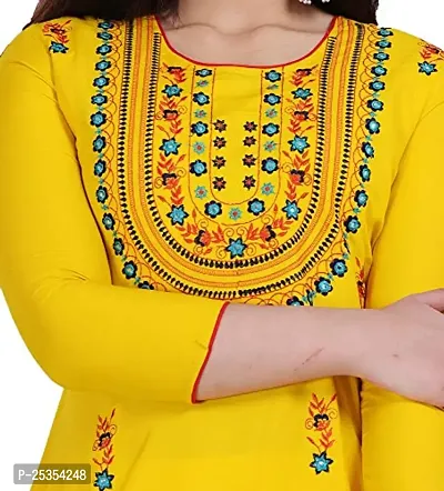 Stylish Rayon Yellow Embroidered Knee Length Anarkali Kurta For Women-thumb5