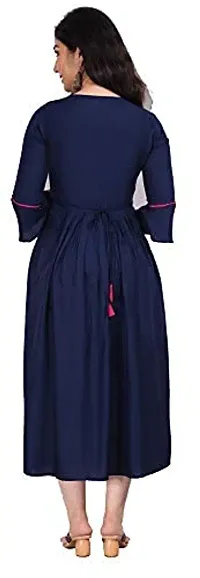 Stylish Rayon Navy Blue Embroidered Knee Length Anarkali Kurta For Women-thumb1