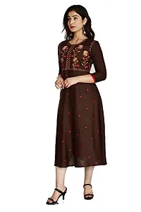 Stylish Rayon Brown Embroidered Knee Length Anarkali Kurta For Women-thumb3