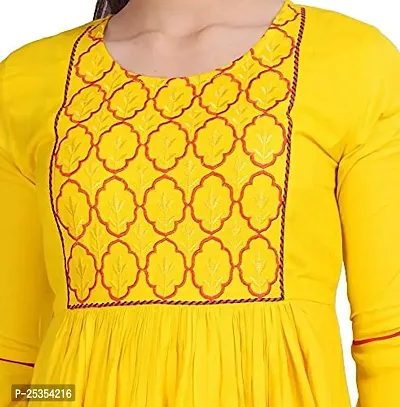 Stylish Rayon Yellow Embroidered Knee Length Anarkali Kurta For Women-thumb5