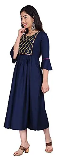 Stylish Rayon Navy Blue Embroidered Knee Length Anarkali Kurta For Women-thumb2