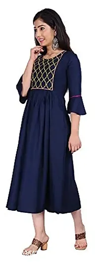 Stylish Rayon Navy Blue Embroidered Knee Length Anarkali Kurta For Women-thumb3