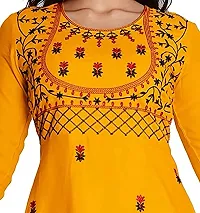 Stylish Rayon Yellow Embroidered Knee Length Anarkali Kurta For Women-thumb3