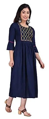 Stylish Rayon Navy Blue Embroidered Knee Length Anarkali Kurta For Women-thumb3