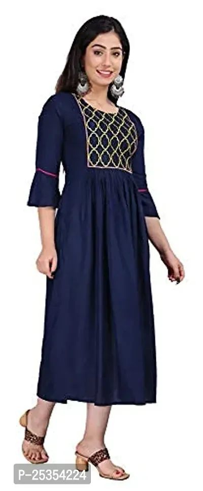 Stylish Rayon Navy Blue Embroidered Knee Length Anarkali Kurta For Women-thumb4