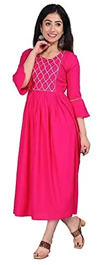 Stylish Rayon Pink Embroidered Knee Length Anarkali Kurta For Women-thumb3